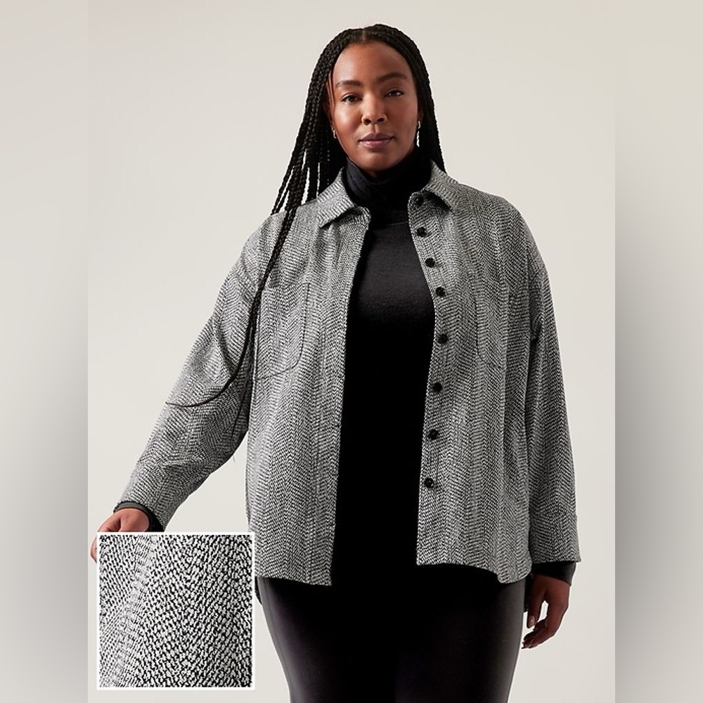 ATHLETA Black & White Shirt Jacket Size 1X